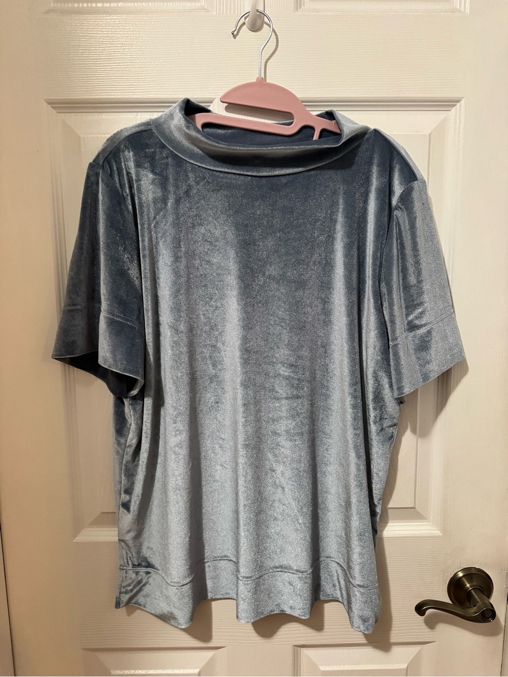 Soft Velvet Short-Sleeve Shirt - blue Gray